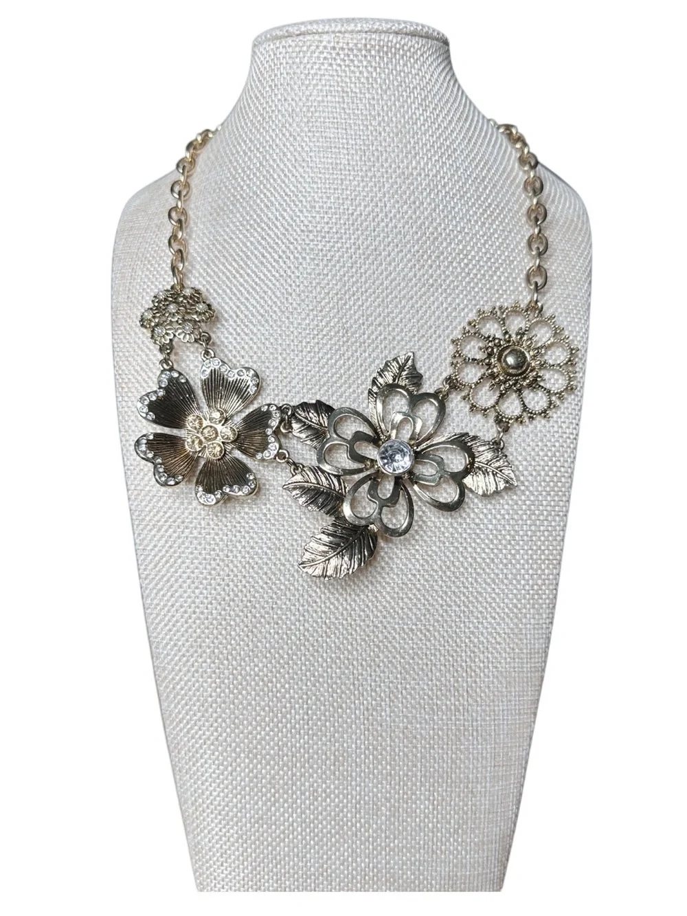 Floral Statement Necklace - Gold-Tone Flower Pendant - Picture 1 of 3
